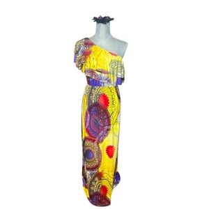 Angel Yellow Red One Shoulder Sundress
